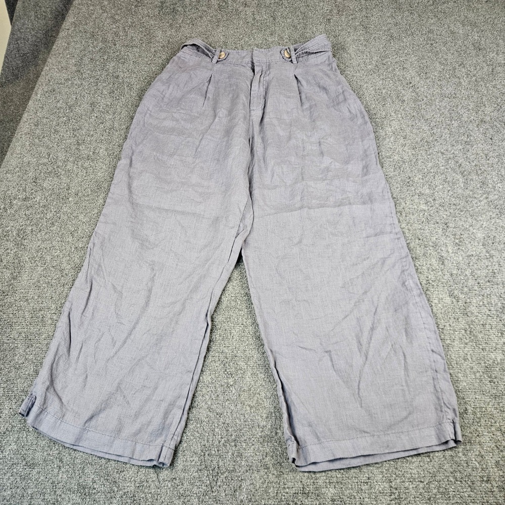 Nicole Miller New York 100% Linen Wide Leg Pants Purple Grey Pleated Womens 12